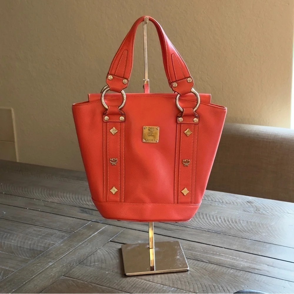 MCM Pink Salmon Satchel with Silver Hardware